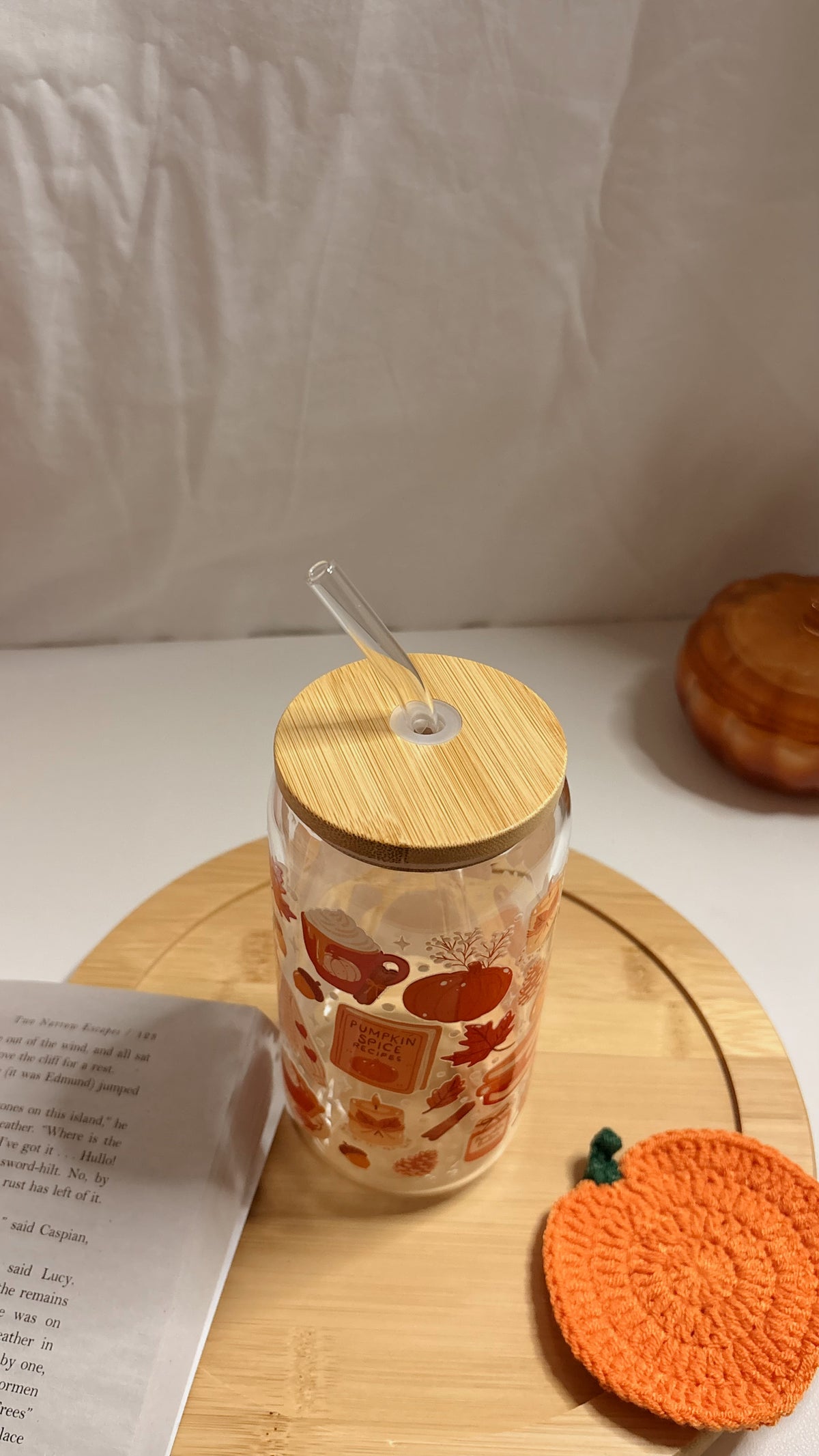 Cozy pumpkin fall glass cup