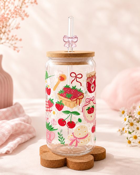 Strawberry Cherry Glass Cup