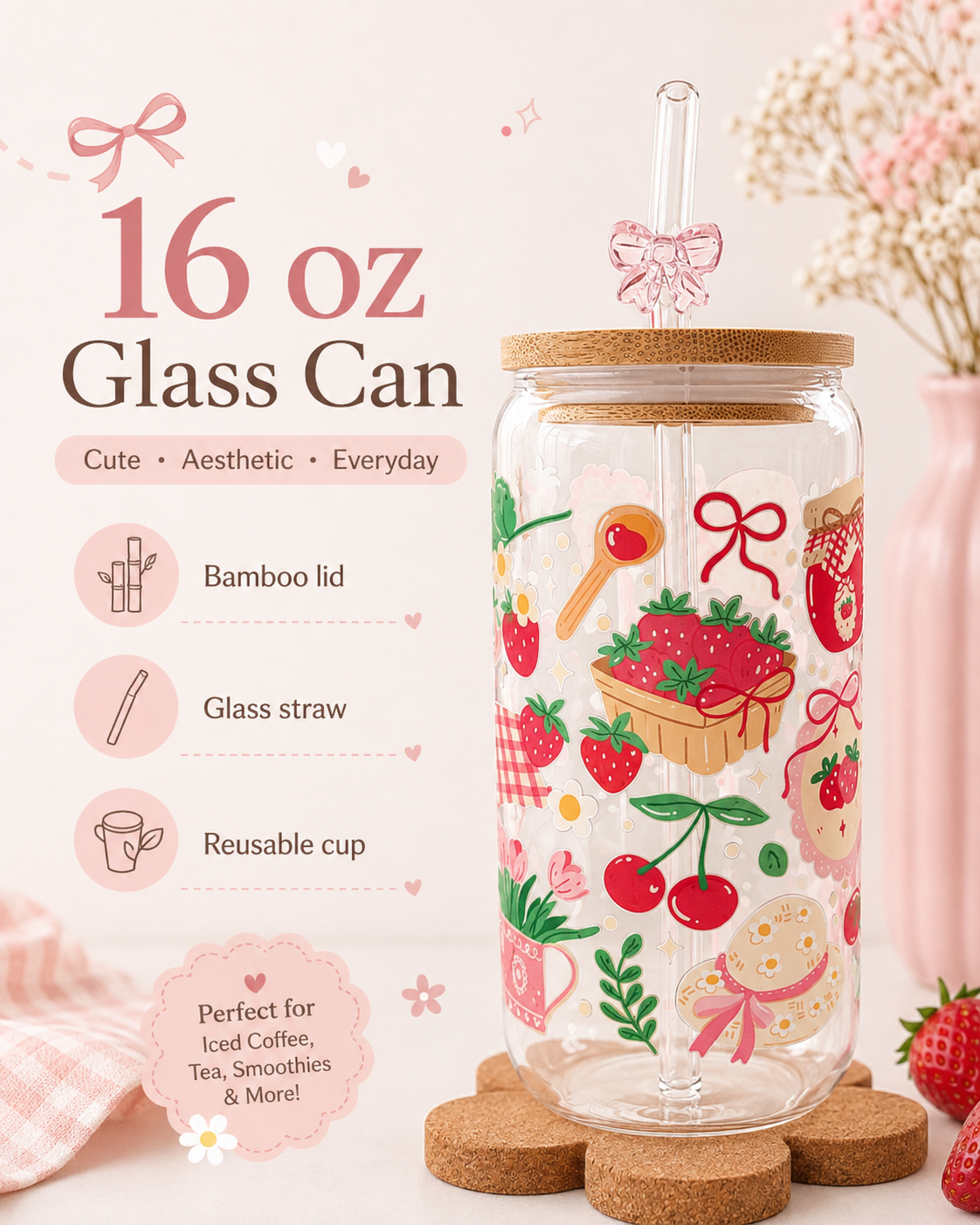 Strawberry Cherry Glass Cup