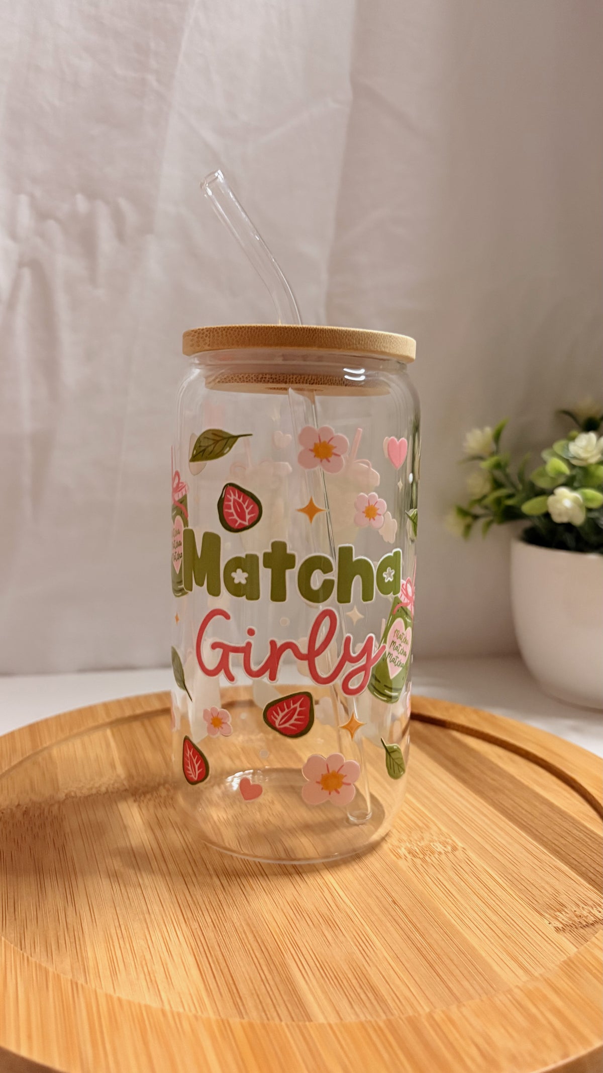 Matcha girly glass cup
