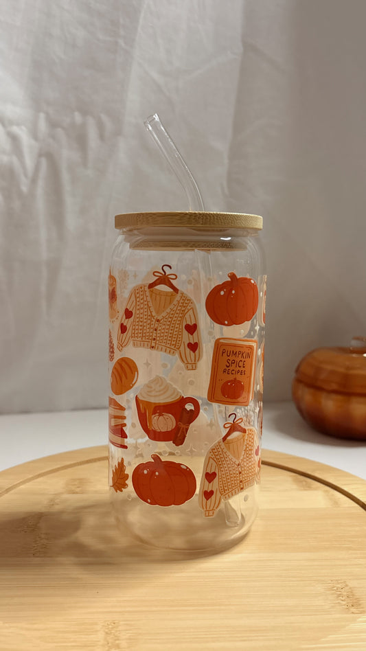 Cozy pumpkin fall glass cup