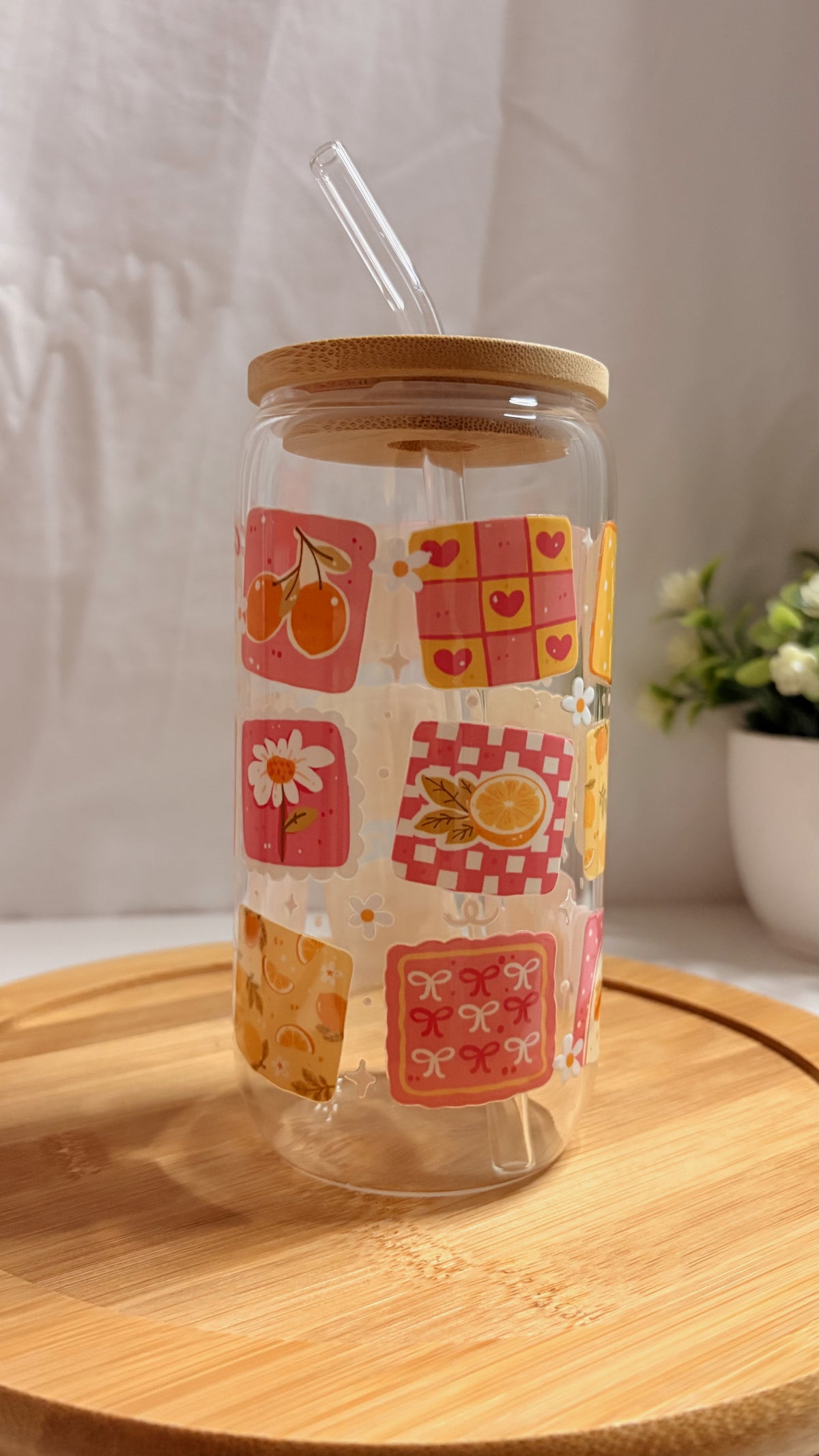 Pink fall glass cup