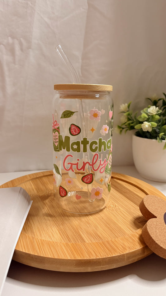 Matcha girly glass cup